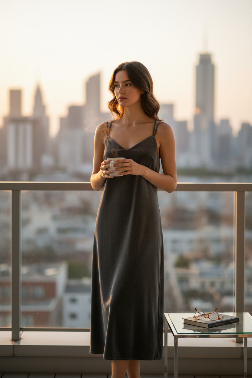 Siyah Lyocell Çapraz Askı Sırt Detaylı Elbise